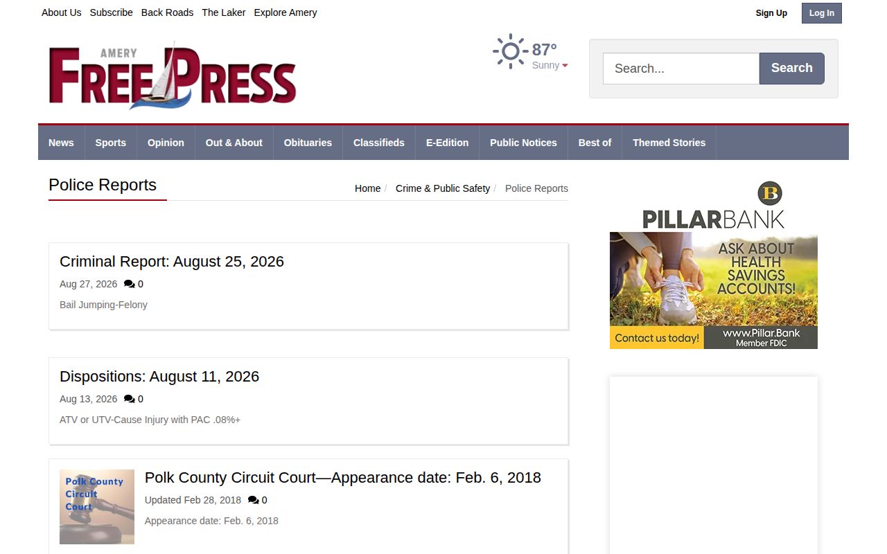 Amery Polk County police-record news page