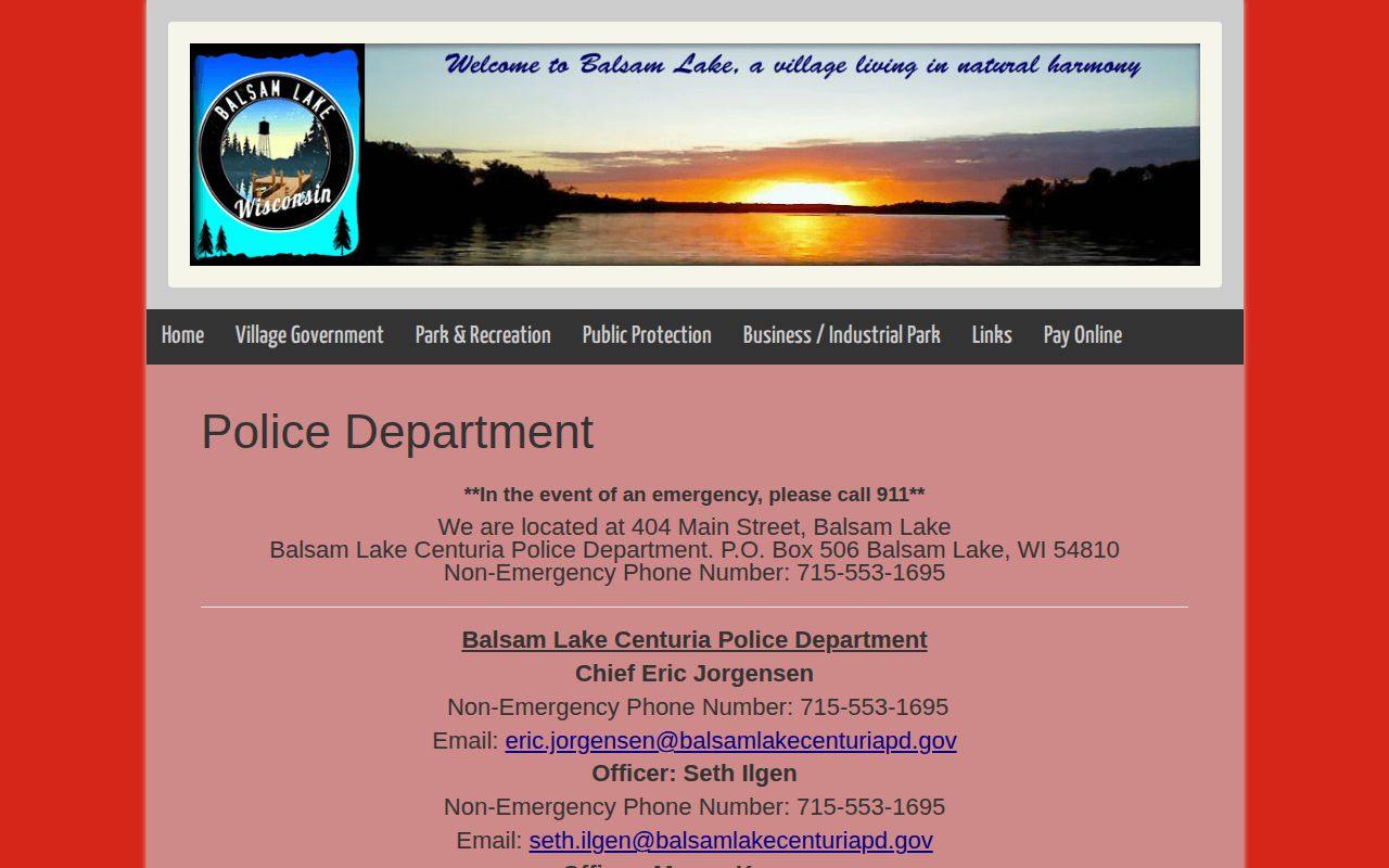 Balsam Lake-Centuria Police Department page for local Balsam Lake arrest records
