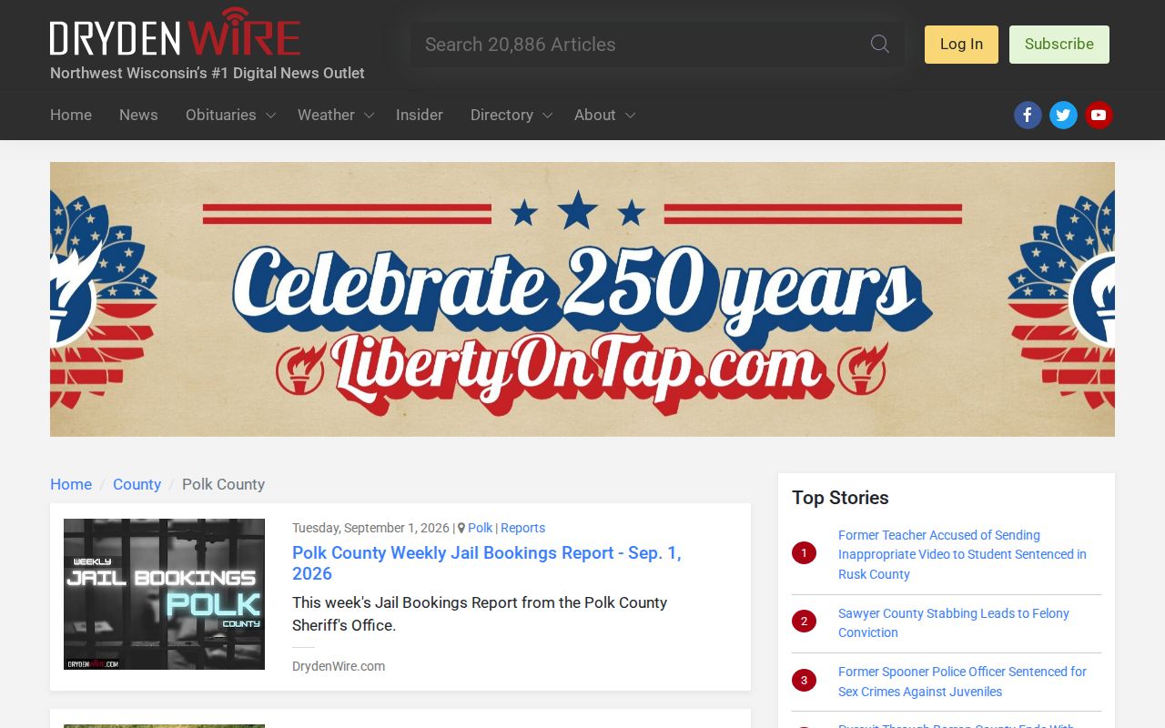 Polk County booking-news records page at DrydenWire