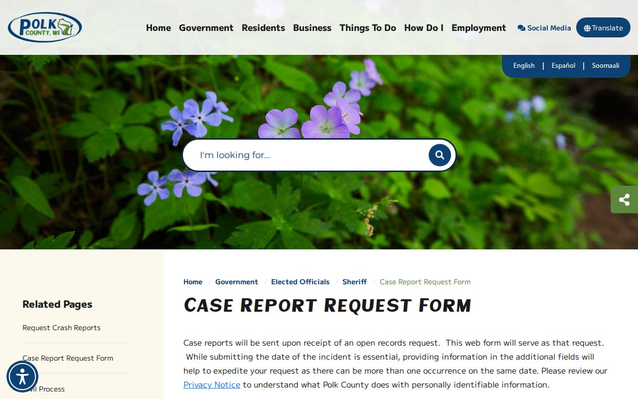 Polk County Sheriff case report request form