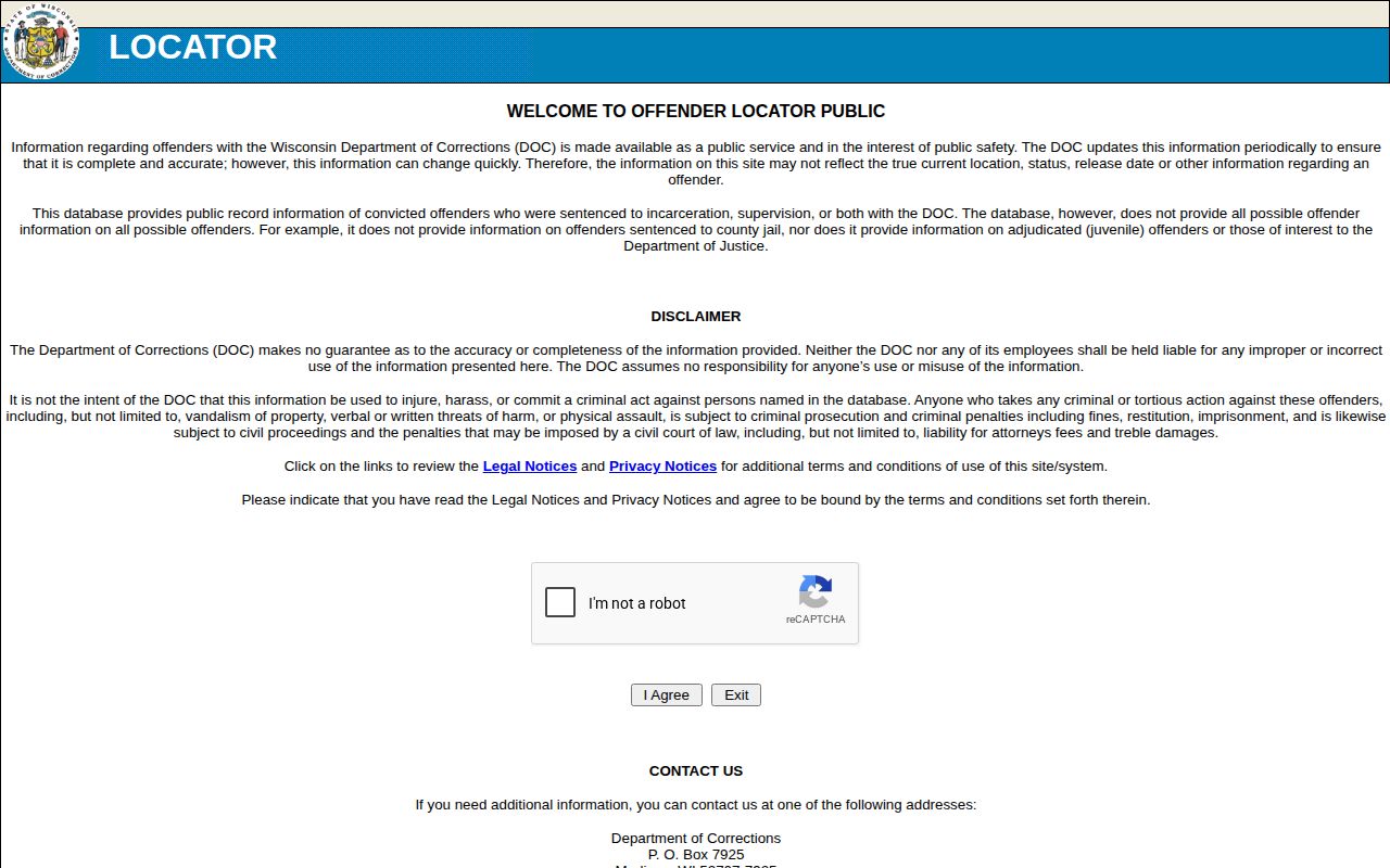 Wisconsin DOC Locator for Polk County state custody records