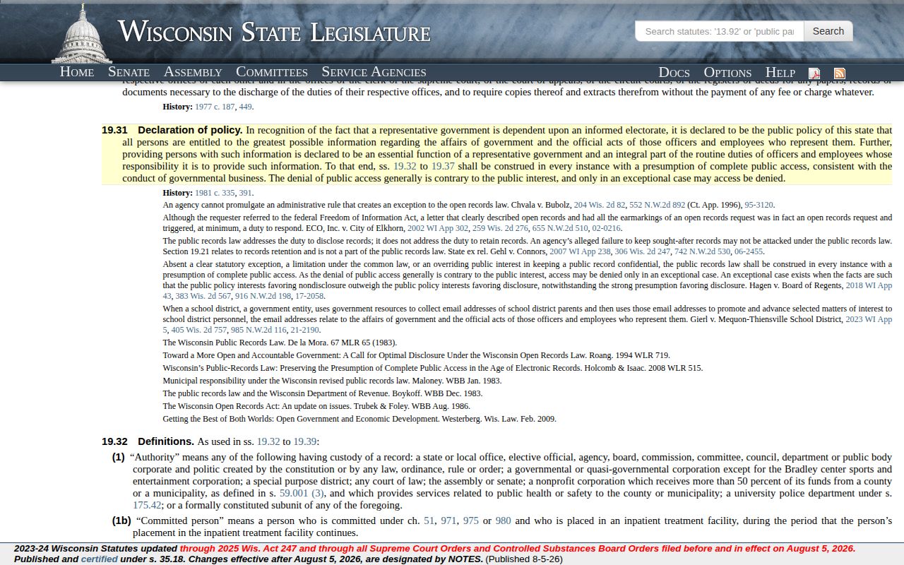Wisconsin public-records law for Polk County booking records