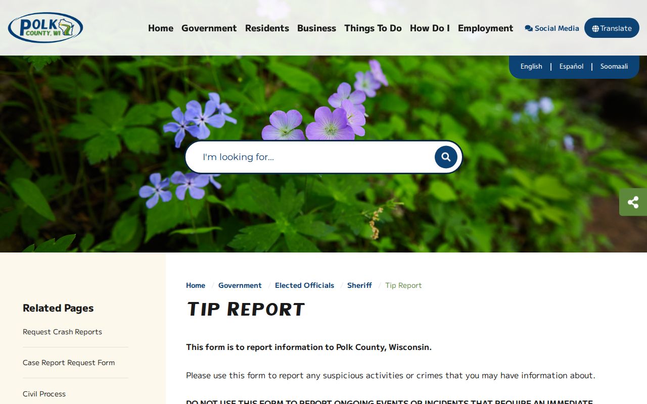 Polk County Sheriff warrant-tip report page